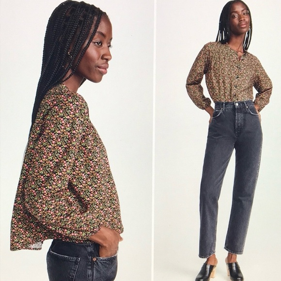 Nation LTD Paisley Pintuck Crop Button Front Blouse - Picture 1 of 16